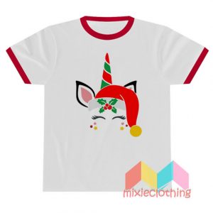 Funny Unicorn Christmas T-shirt Ringer
