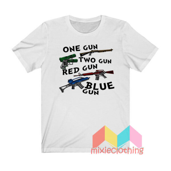 One Gun Two Gun Red Gun Blue Gun Black T shirt