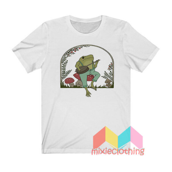 Cottagecore Frog Playing Banjo on Mushroom T shirt