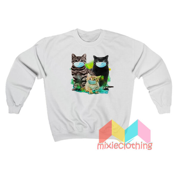 Cute Cat Wear Face Mask Sweatshirt